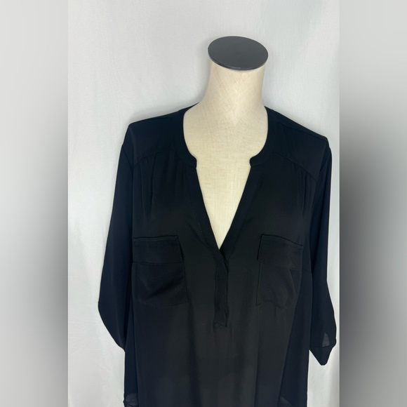 Torrid Elegant Black Women's Top sheer with front pockets 3/4 sleeves size 2 - Picture 2 of 5